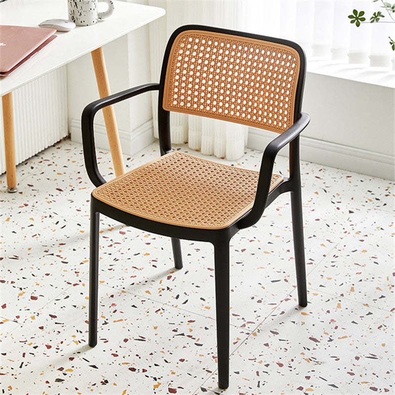 Rattan-Look Plastic Stackable Dining Armchair