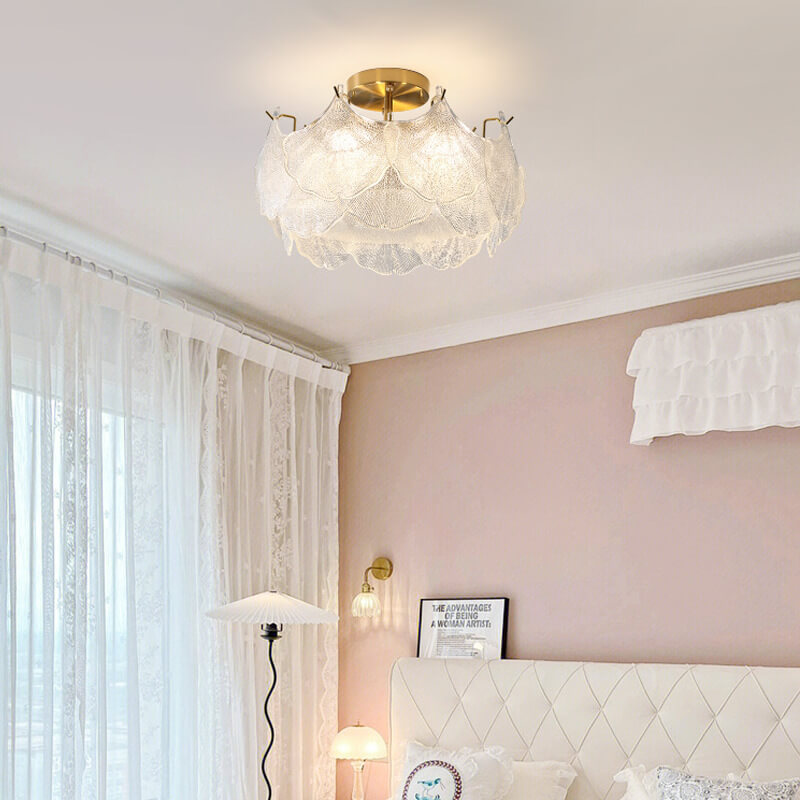 French Ginkgo Leaf Glass 5/8-Light Semi-Flush Ceiling Light