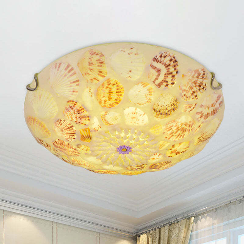 European Mediterranean Shell Round LED Flush Mount Light