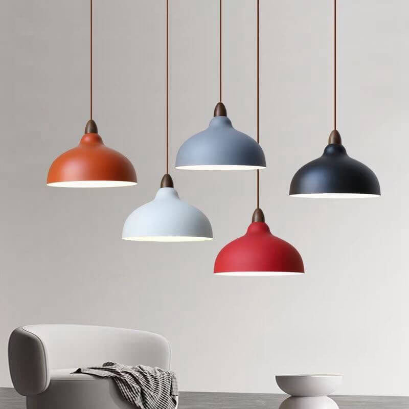 Japanese Iron Dome Wood Top Pendant Light
