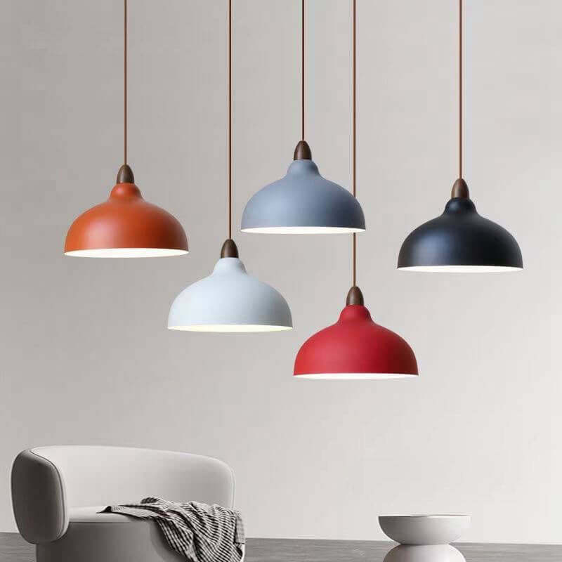 Japanese Iron Dome Wood Top Pendant Light
