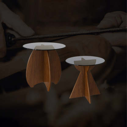 Nordic Cross-Leg Glass Pine Side Table