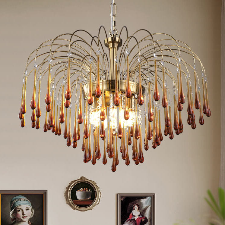 French Teardrop Copper Glass Chandelier