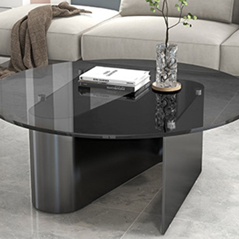 Minimalist Round Glass Slate Metal Coffee Table