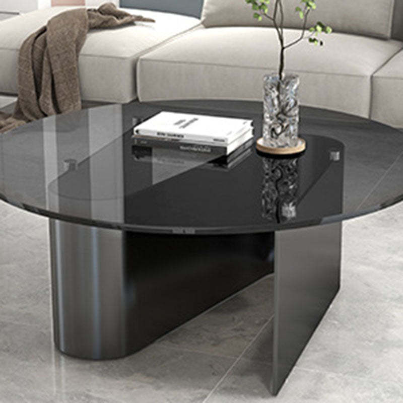 Minimalist Round Glass Slate Metal Coffee Table