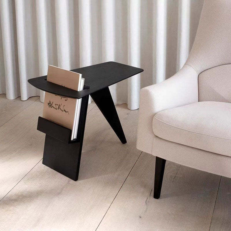 Minimalist Triangle Wood 1-Shelf Side Table
