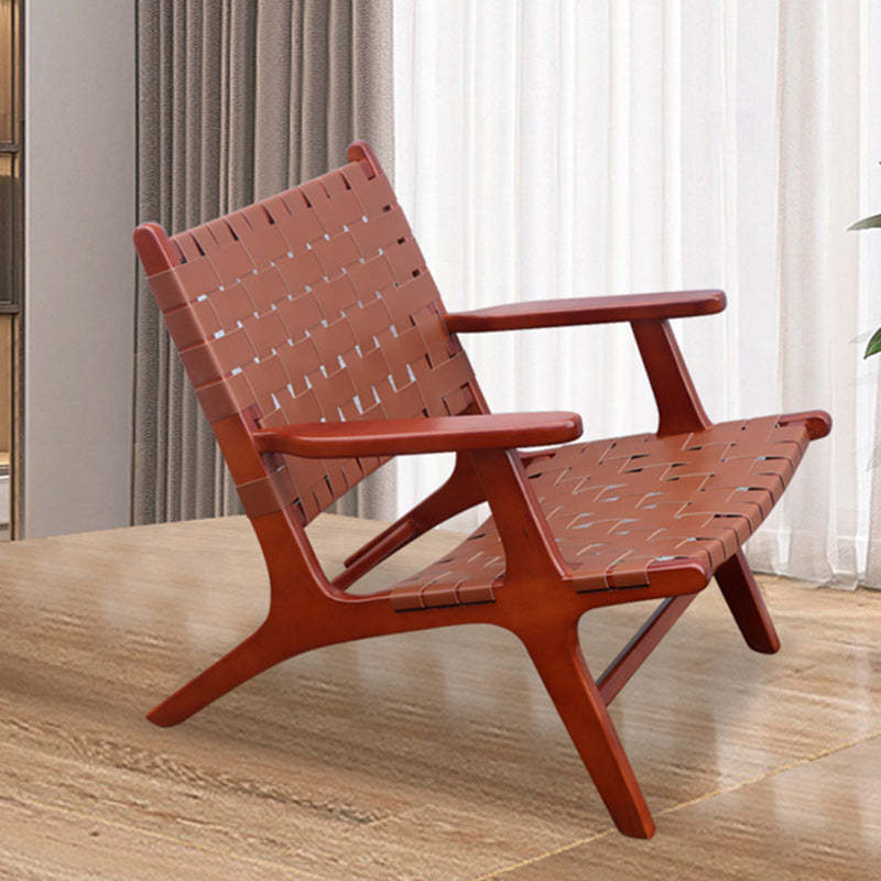 Retro Ash Wood Saddle Leather Accent Chair — Accent Chair - With Arm / Wood Color