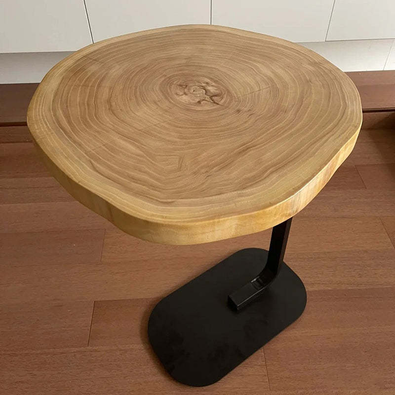 Japanese Annual Ring Wood Iron End Table
