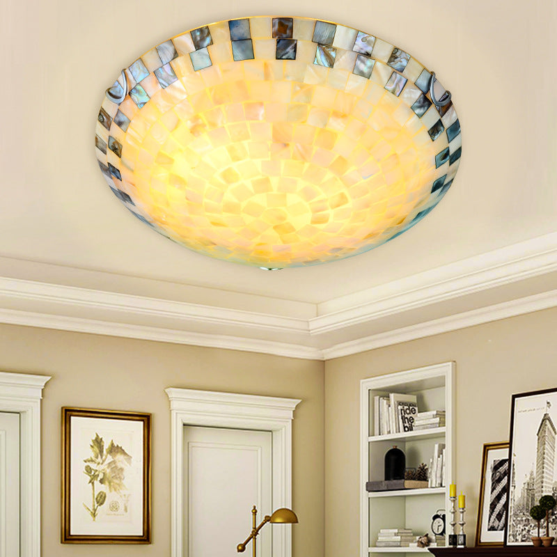 Tiffany Mediterranean Mosaic Shell LED Flush Mount Light — Warm Light (3000K) / 220V-240V For UK/AU