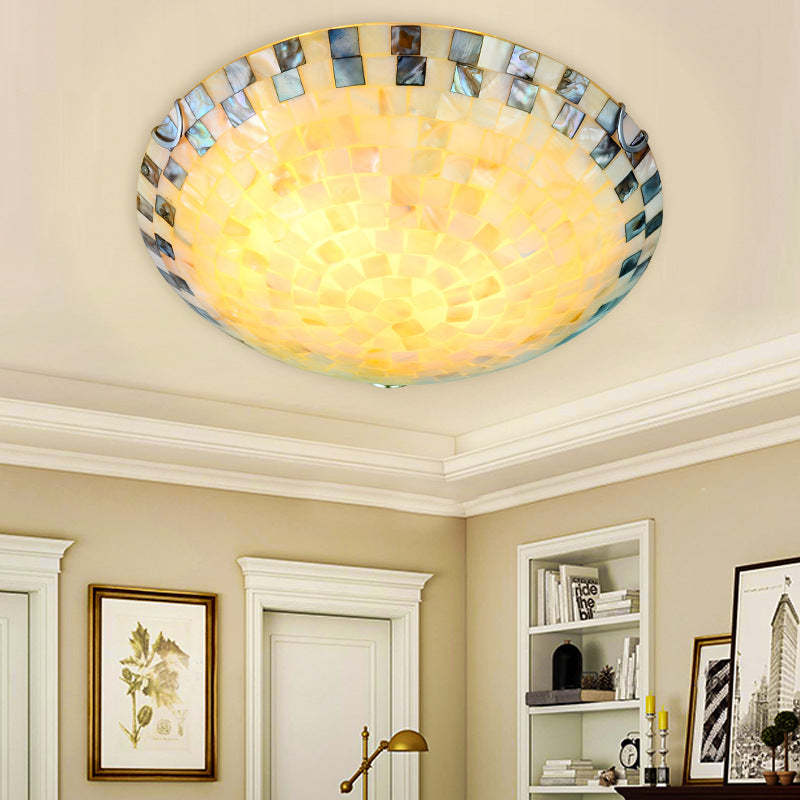 Tiffany Mediterranean Mosaic Shell LED Flush Mount Light — Warm Light (3000K) / 220V-240V For UK/AU