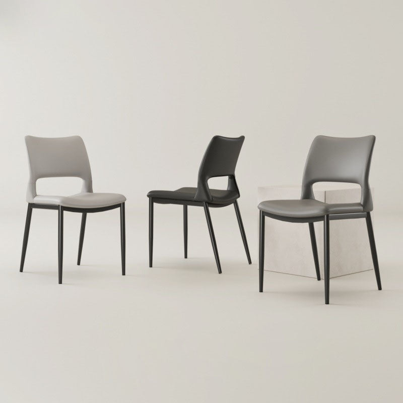 Nordic Curved Leather Hollow Square Dining Chair — Gray