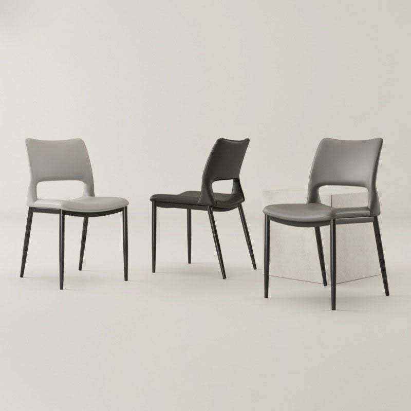 Nordic Curved Leather Hollow Square Dining Chair — Gray