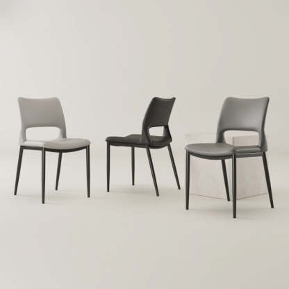 Nordic Curved Leather Hollow Square Dining Chair — Gray