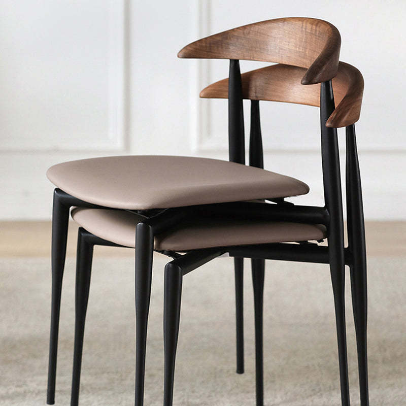 Nordic Cowl Curved Leather Wood Dining Chair