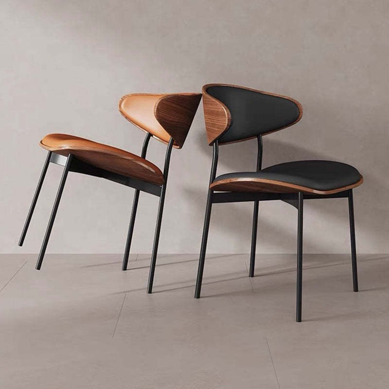 Retro PU Wood Metal Curved Dining Chair — Black