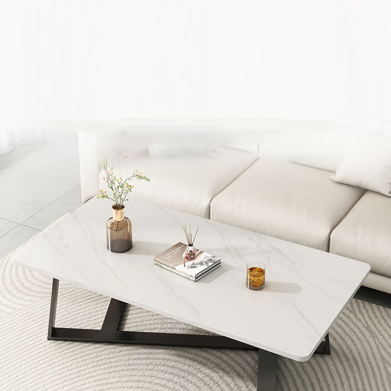 Minimalist Rectangular Rock Slab Steel Coffee Table