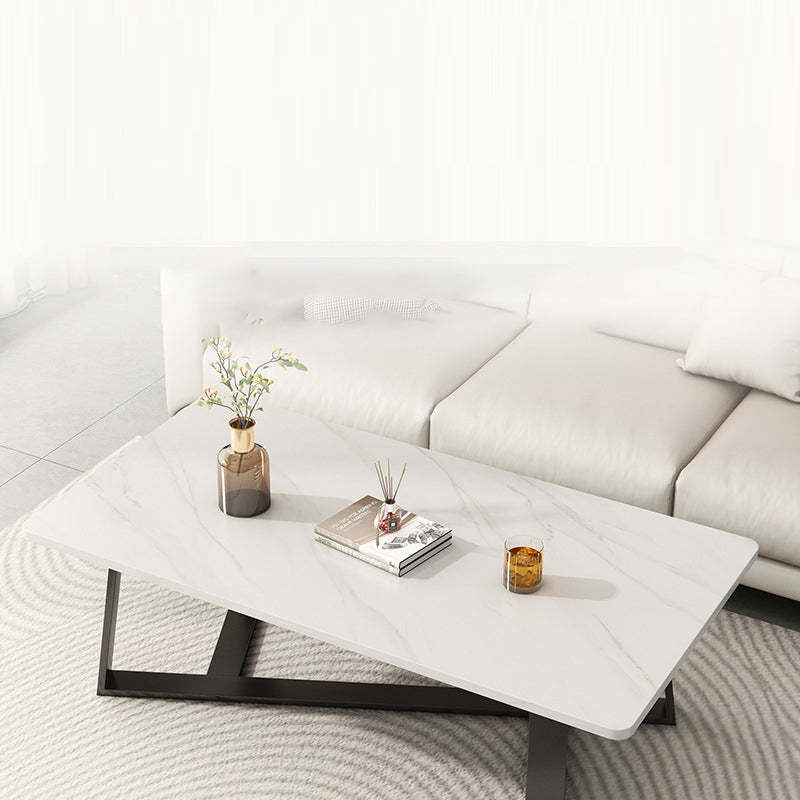 Minimalist Rectangular Rock Slab Steel Coffee Table