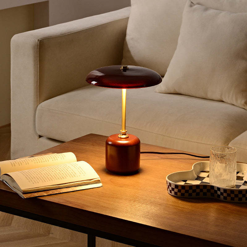 Retro Brass Wood Glass Cylinder LED Table Lamp