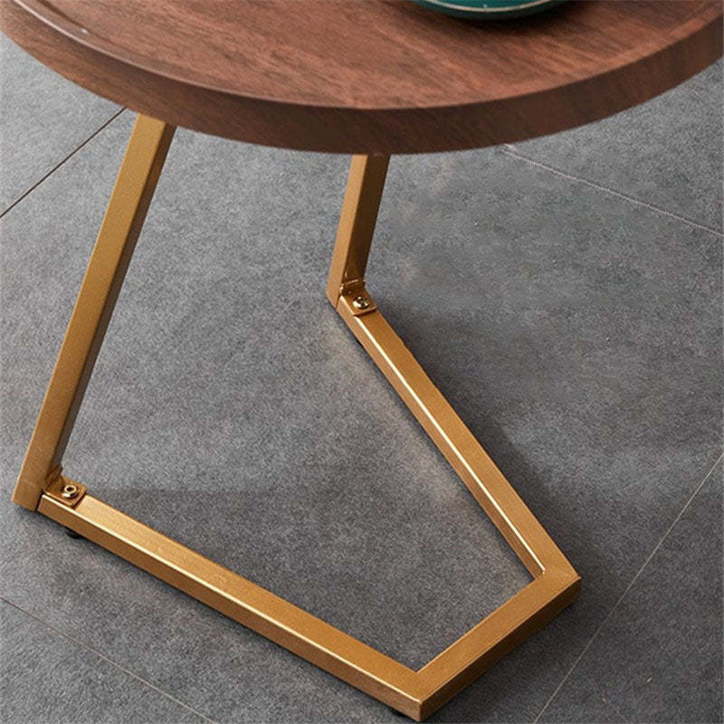 Modern Round Engineered Wood Iron Movable End Table — Black / Wood Color