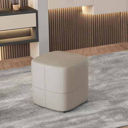 Minimalist Microfiber Leather Solid Wood Low Stool — Khaki Color
