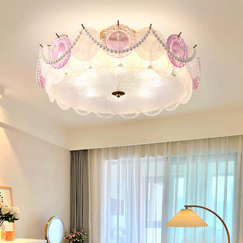 French Shell Textured Glass Pearl Ceiling Light