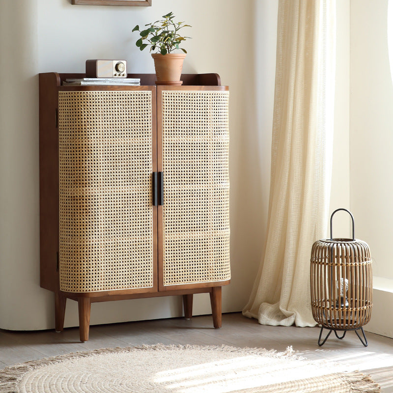 Vintage Rattan Wood 5-Tier Shoe Storage — Brown