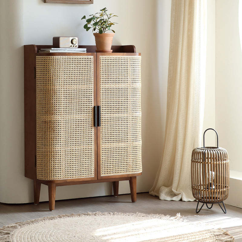 Vintage Rattan Wood 5-Tier Shoe Storage — Brown
