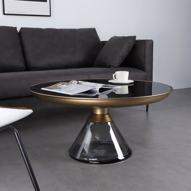 Lighom round steel glass leather coffee tables for living room