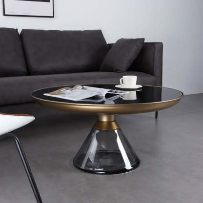 Contemporary Round Glass Steel Coffee Table