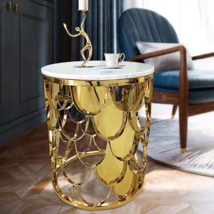Modern Cylinder Marble Titanium Coffee Table