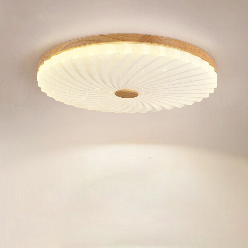 Modern Wood Pleated Star Round LED Flush Mount Light