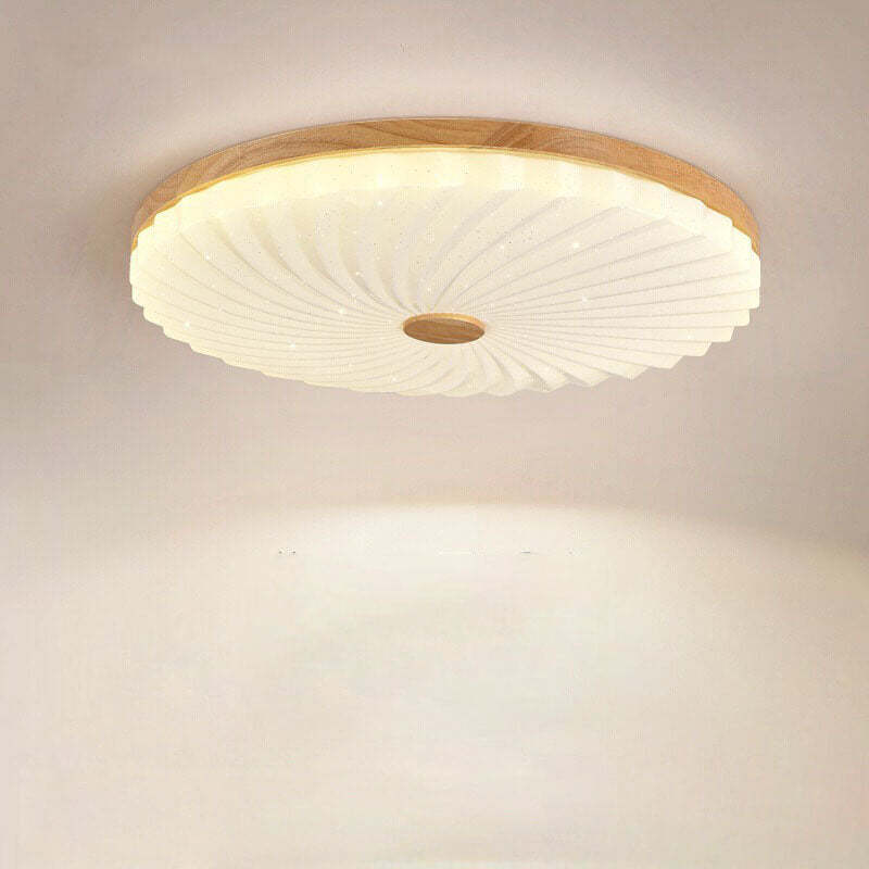 Modern Wood Pleated Star Round LED Flush Mount Light