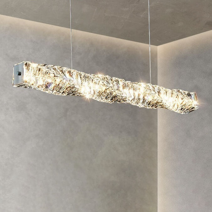 Modern Stainless Steel Crystal Strip LED Island Pendant