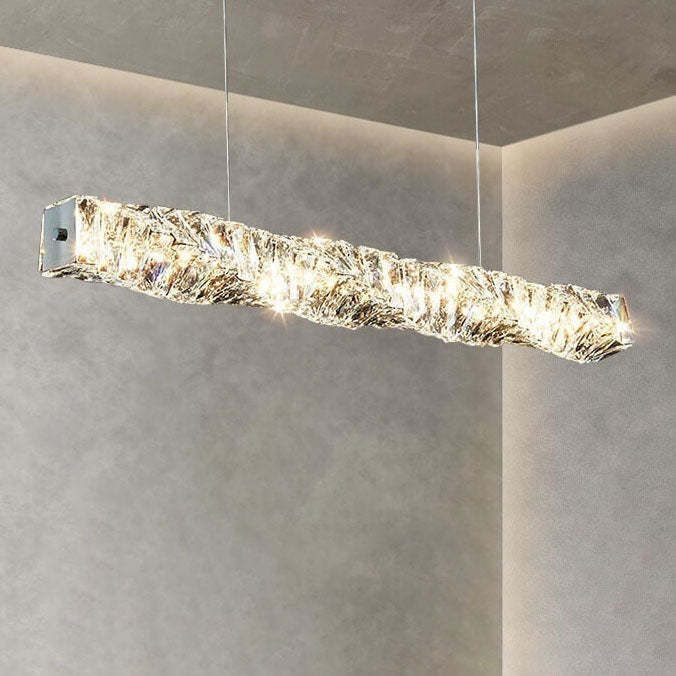 Modern Stainless Steel Crystal Strip LED Island Pendant