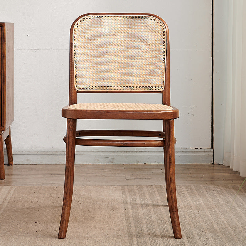 Retro Grid Wood Rattan Dining Chair