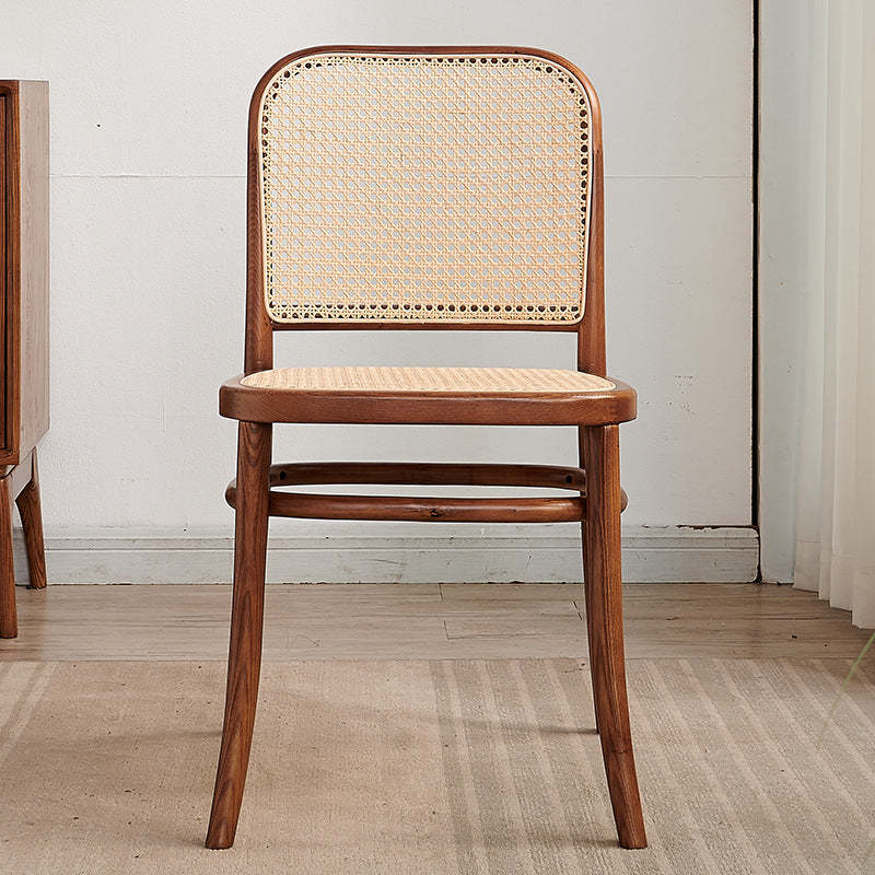 Retro Grid Wood Rattan Dining Chair