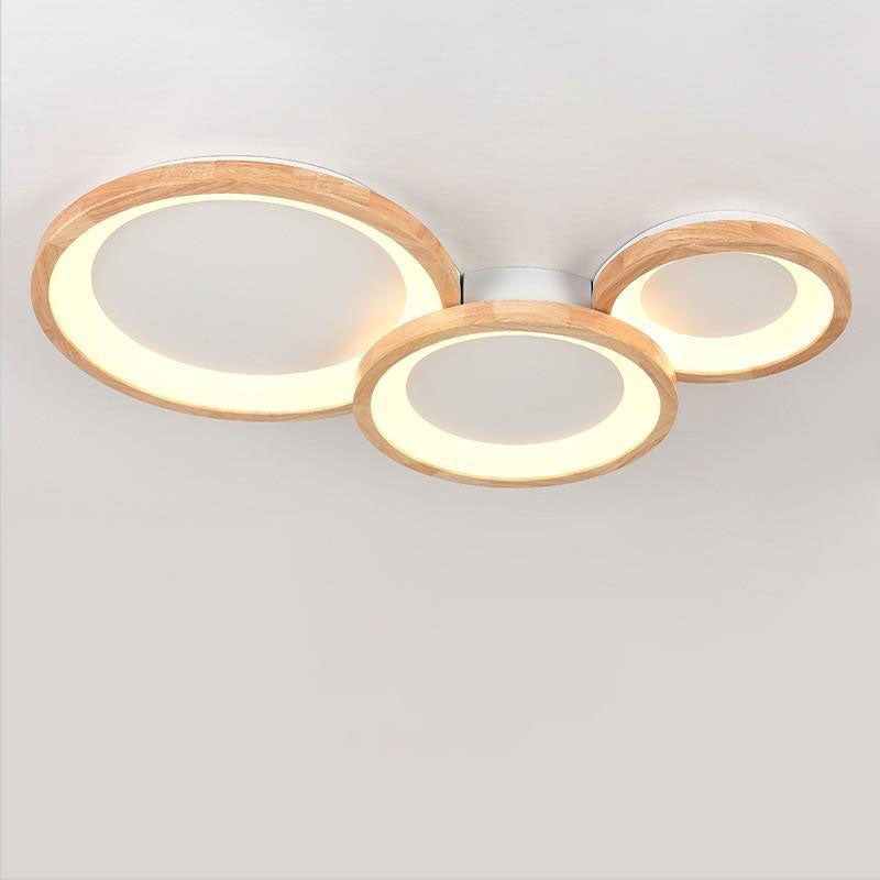 Nordic Wood Frame Acrylic Round LED Flush Mount Light