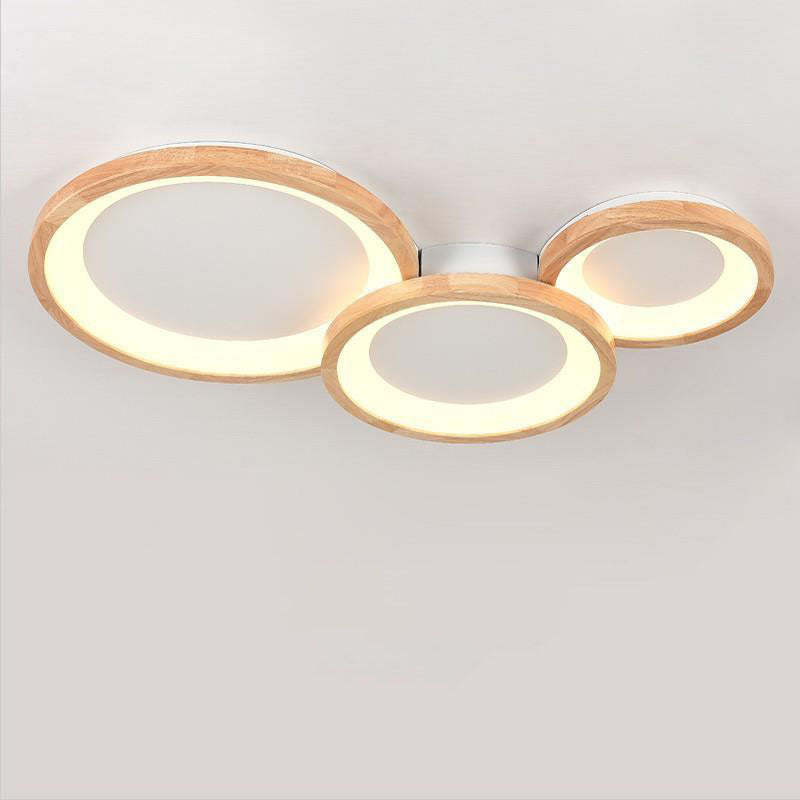 Nordic Wood Frame Acrylic Round LED Flush Mount Light