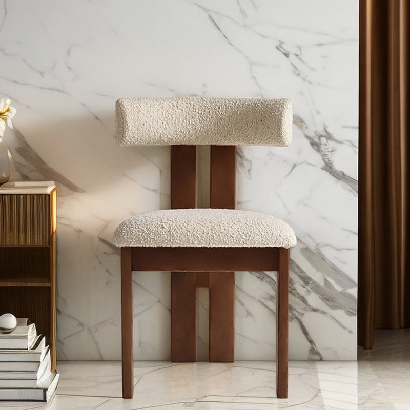 Scandinavian Wood Lambswool Semi-Round Dining Chair