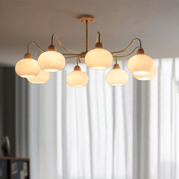 Nordic Japanese Glass Round Wood Chandelier