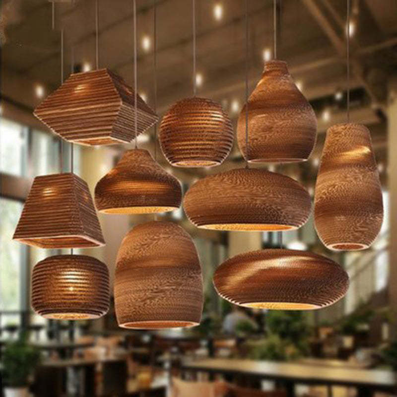 Retro Paper Elliptic Bell Trapezoid Polygonal Pendant Light