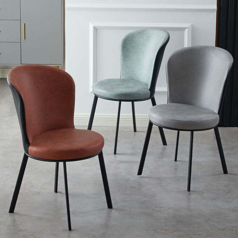Scandinavian Round Leather Steel Dining Chair
