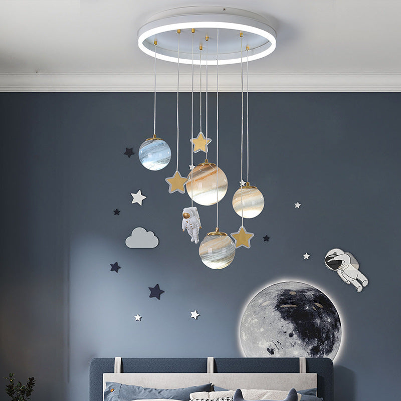 Scandinavian Space Planet Acrylic Glass LED Kids Flush Light