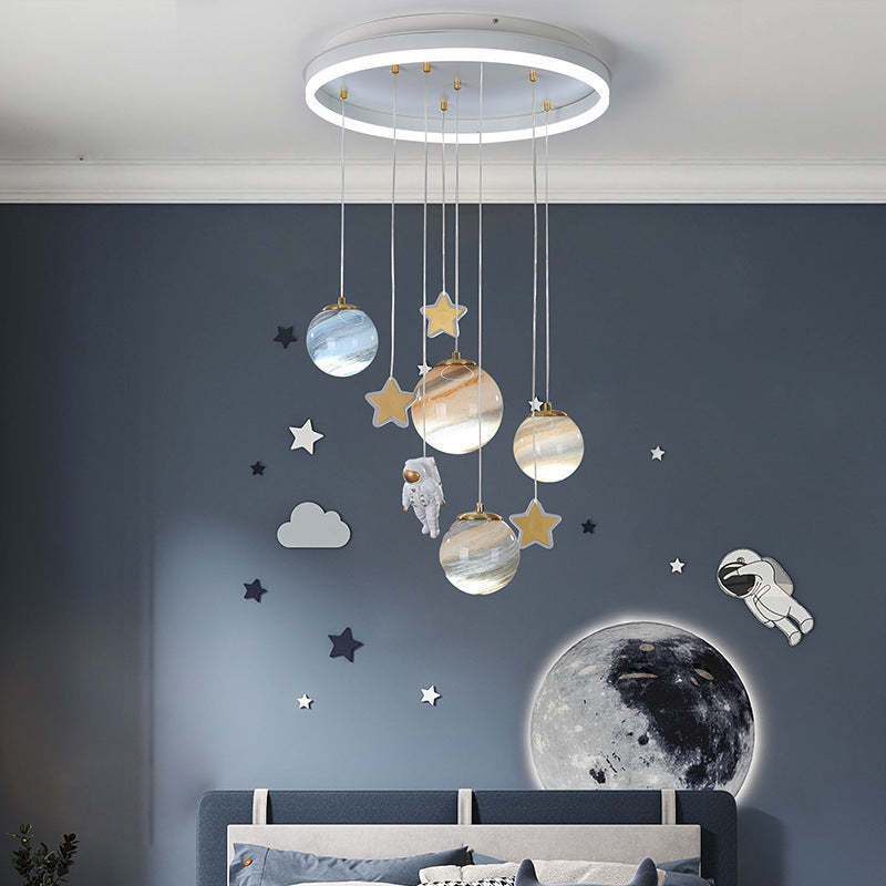 Scandinavian Space Planet Acrylic Glass LED Kids Flush Light