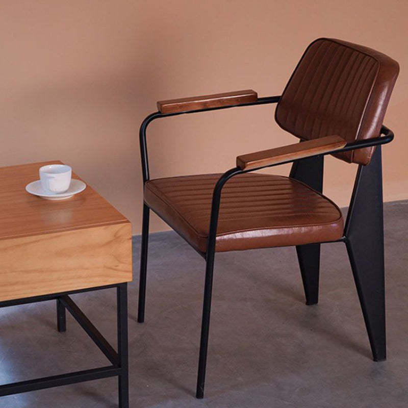 Industrial Leather Metal Wood Dining Chair