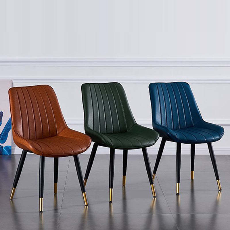 Modern Curved Leather Metal Dining Chair