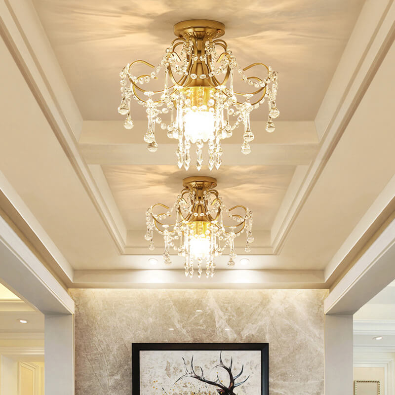 Modern Crystal Flower-Shaped Semi-Flush Ceiling Light