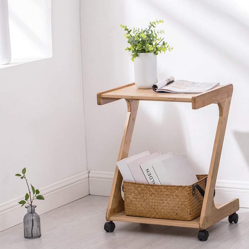 Vintage Z-Shape Wood Rolling End Table — Log Color