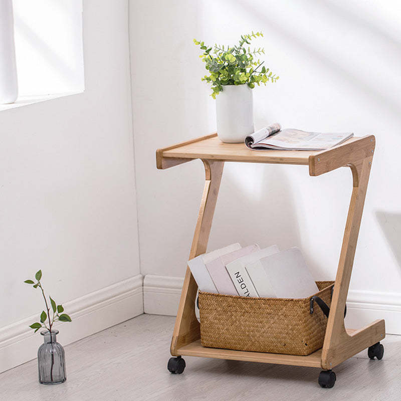 Vintage Z-Shape Wood Rolling End Table — Log Color