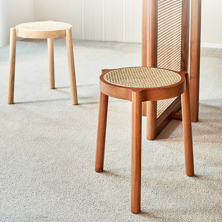 Japanese Rattan Wood Stackable Low Stool